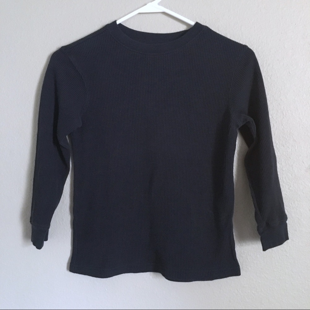 Navy Blue Boys Waffle Knit Long Sleeve Shirt